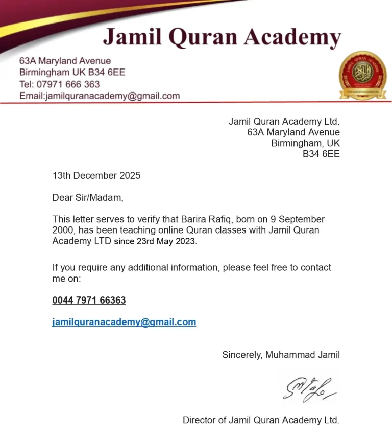 Verified teaching with Jamil Quran Academy LTD