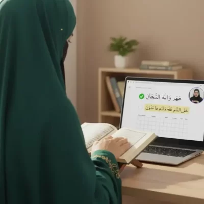 Student memorizing Quran with guidance, following a personalized revision and assessment plan for strong retention.